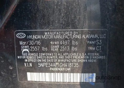 2016 Hyundai Sonata Sport z USA, uszkodzony, nr VIN 5NPE34AF1GH418135